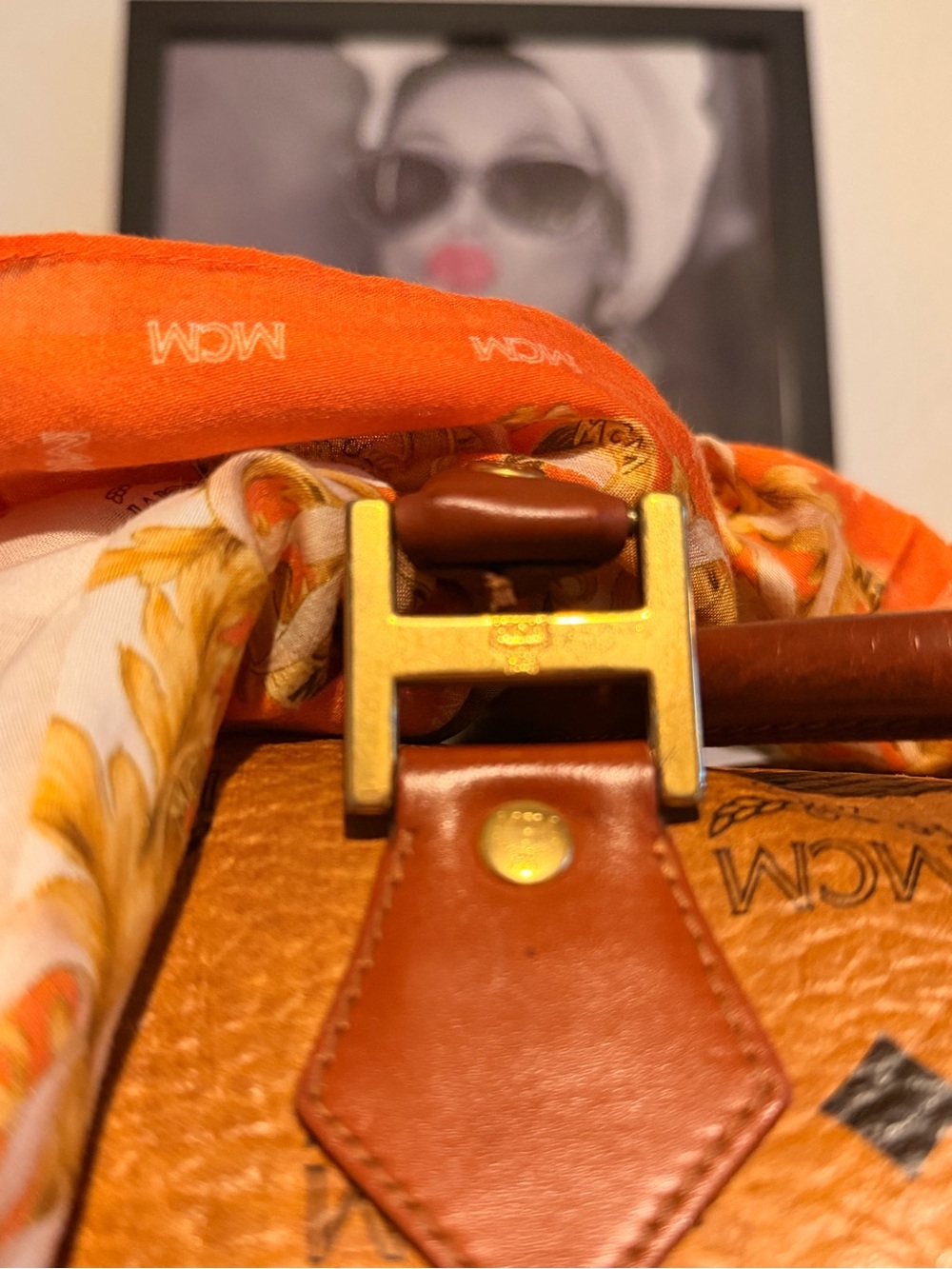 MCM Cognac Logo Visetos Satchel with Brass Hardware - Picture 8 of 13